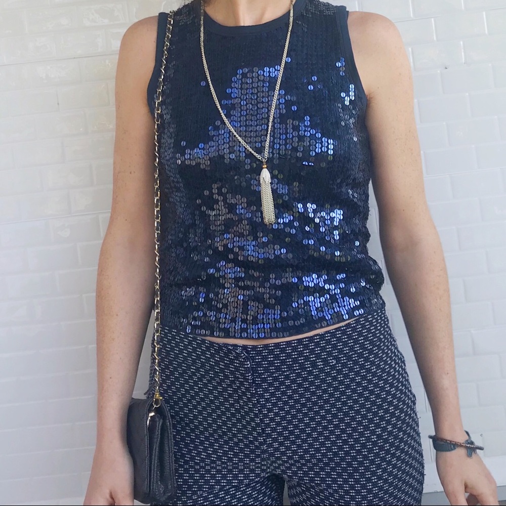 LALTRAMODA navy blue crewneck top sequins